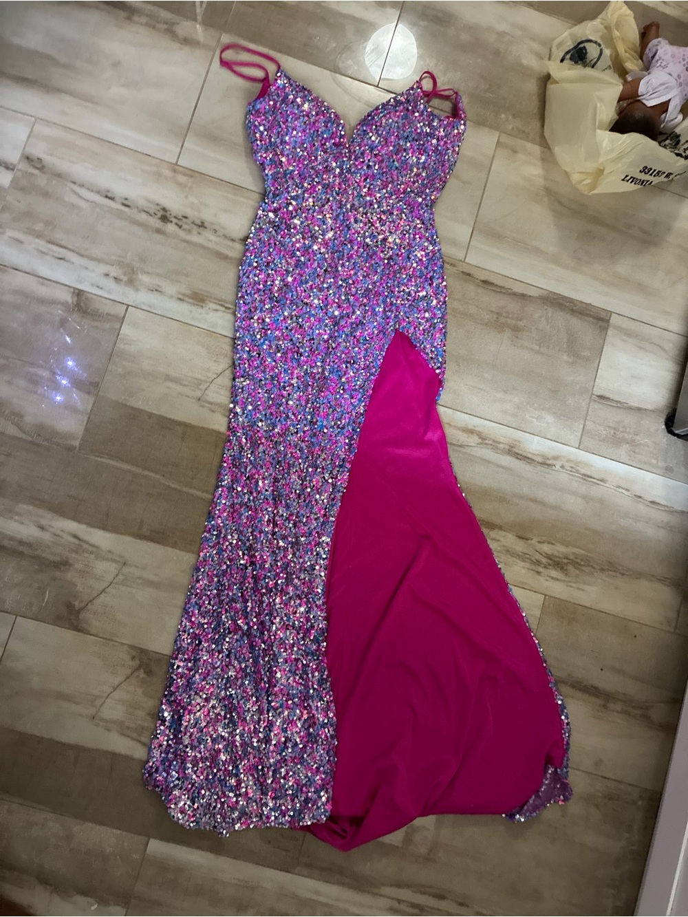 Shimmering Pink-Purple Sequin V-Neck Prom Dress - Picture 9 of 11